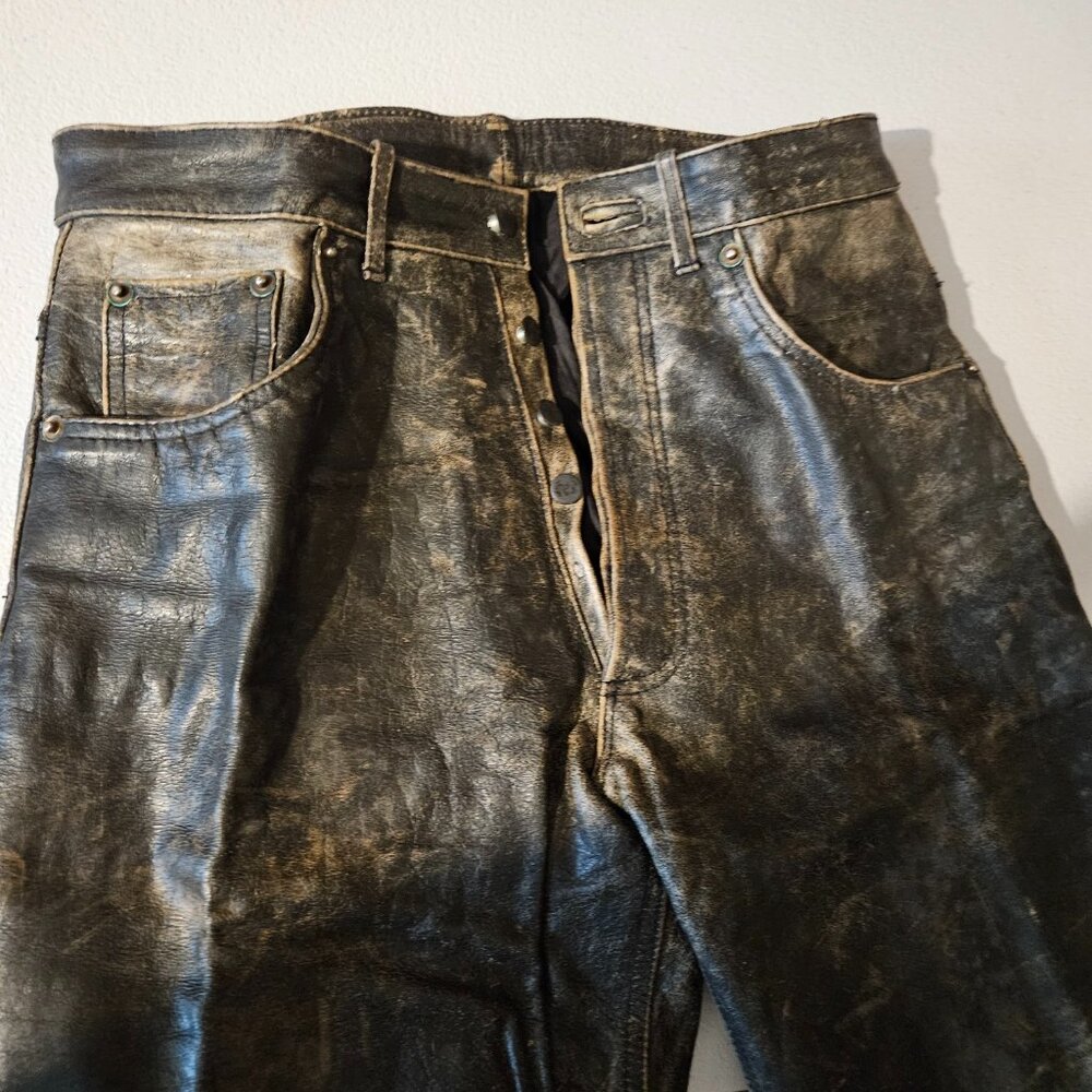 Leather Distressed Black / Brown Mens 2BU Pants / Jeans Size 30"